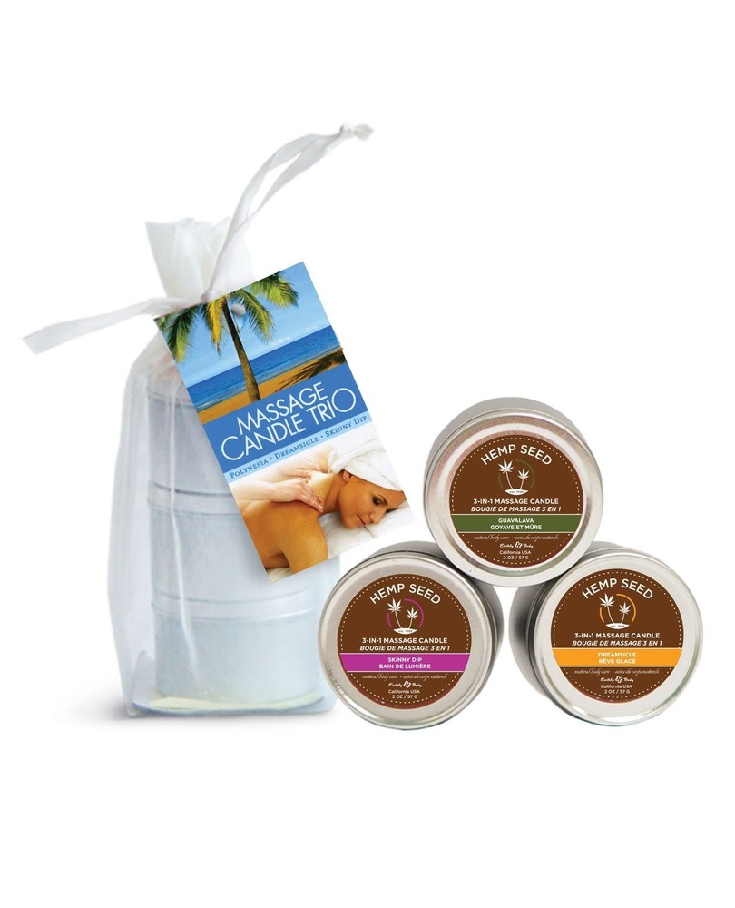 Earthly Body Massage Candle Trio Gift Bag – 2 oz Skinny Dip, Dreamsicle & Guaval