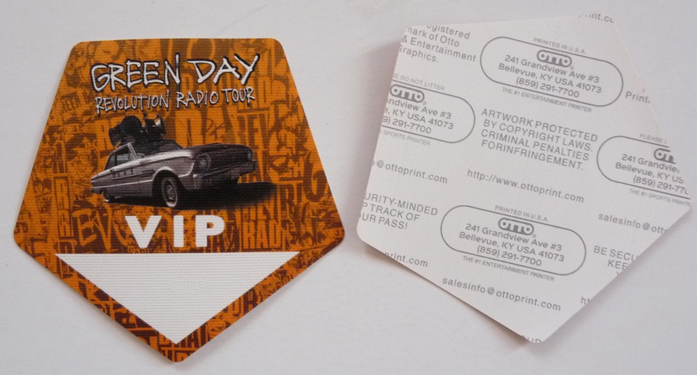 Green Day Revolution Radio Tour Concert Orange VIP Backstage Pass D4