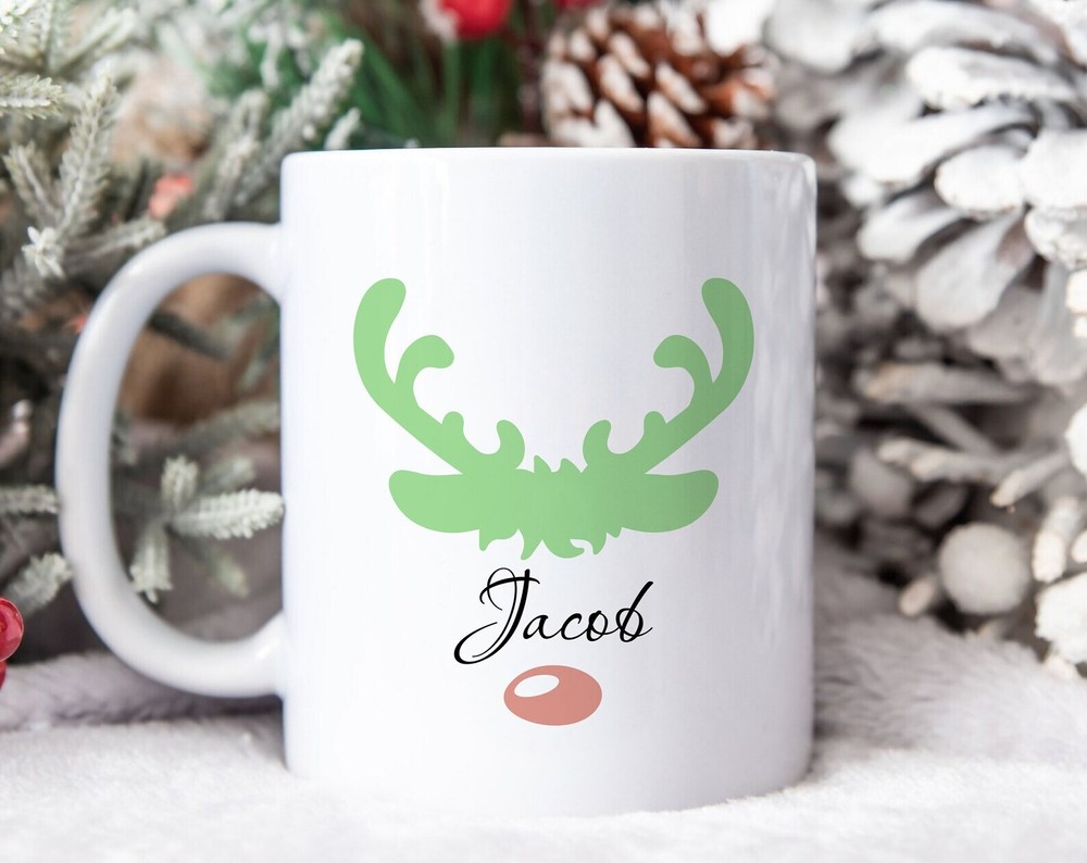 Santa Claus Reindeer Christmas Mug Personalized Hot Cocoa Cup Custom Christmas