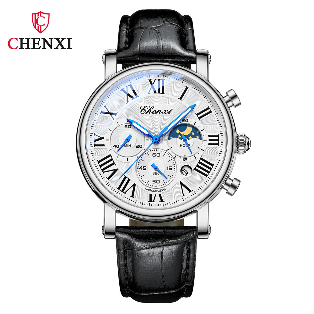 CHENXI Men Watch Roman Numerals Multifunctional Wristwatch Male Leather Watches