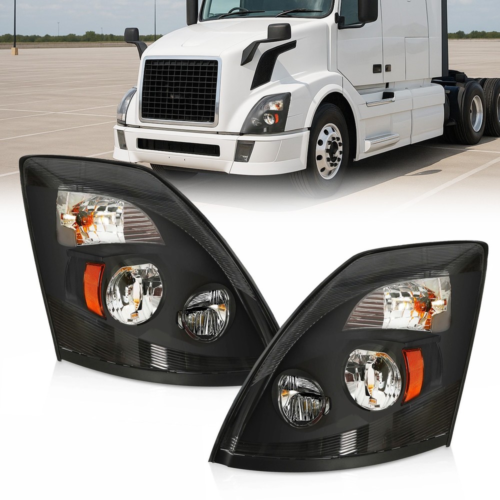 Volvo VNL VNX 2004-2018 LED Headlights Black Housing DOT Approved Assembly