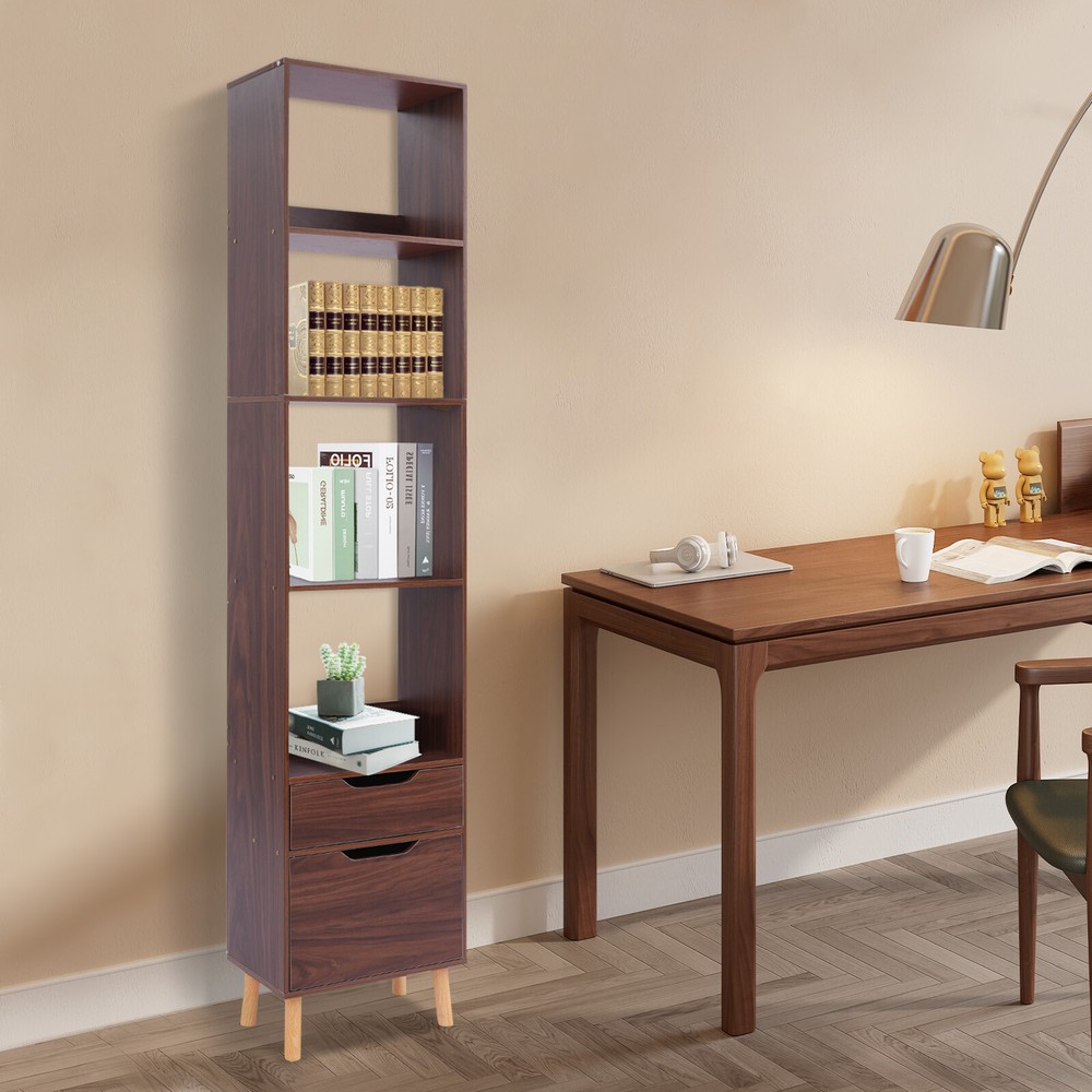Floor Standing Bookshelf With Drawers Strong Load-bearing Capacity Storage Rack