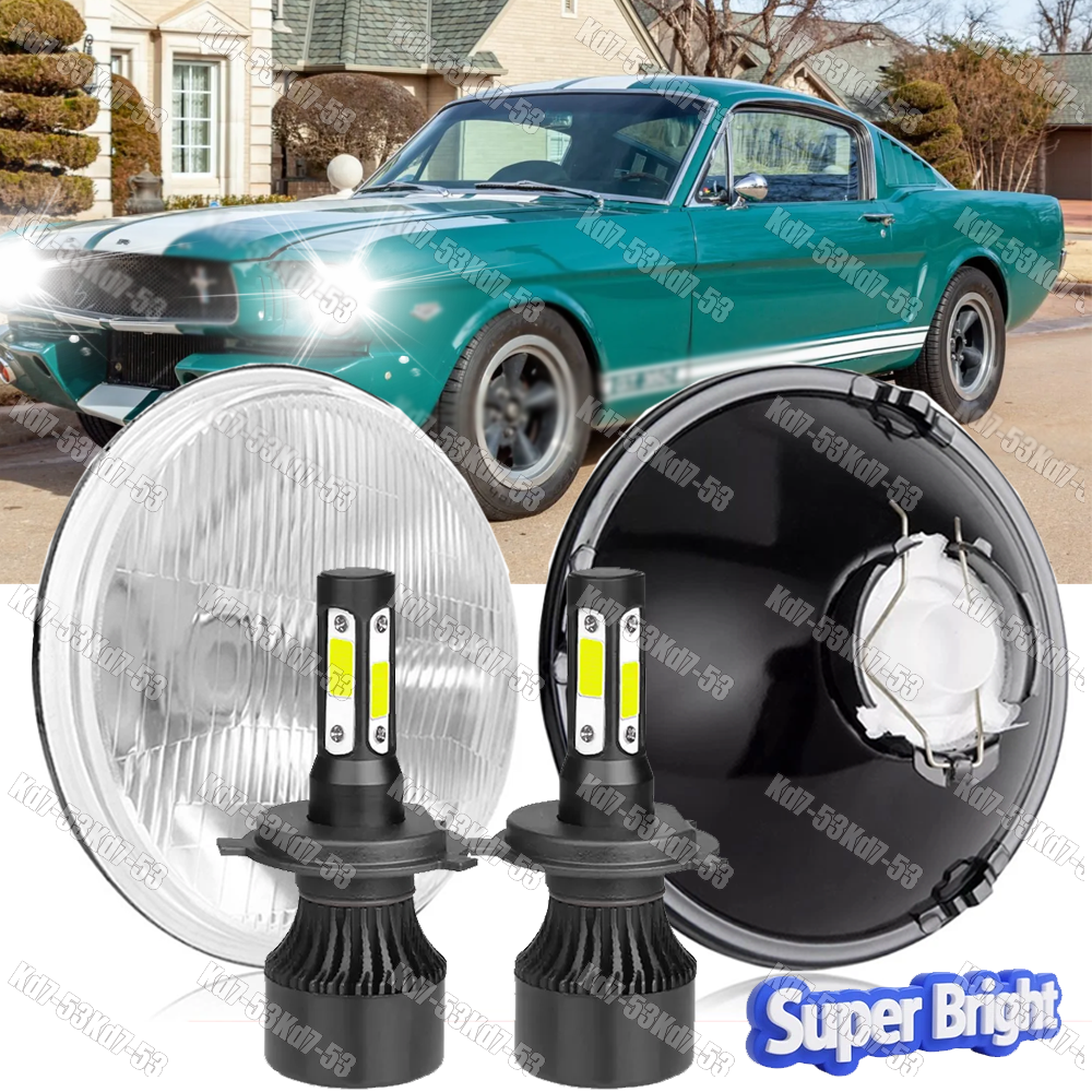 Pair Fit 1965 -1973 Ford Mustang 7” Inch Round Led Headlights Hi/Low Beam