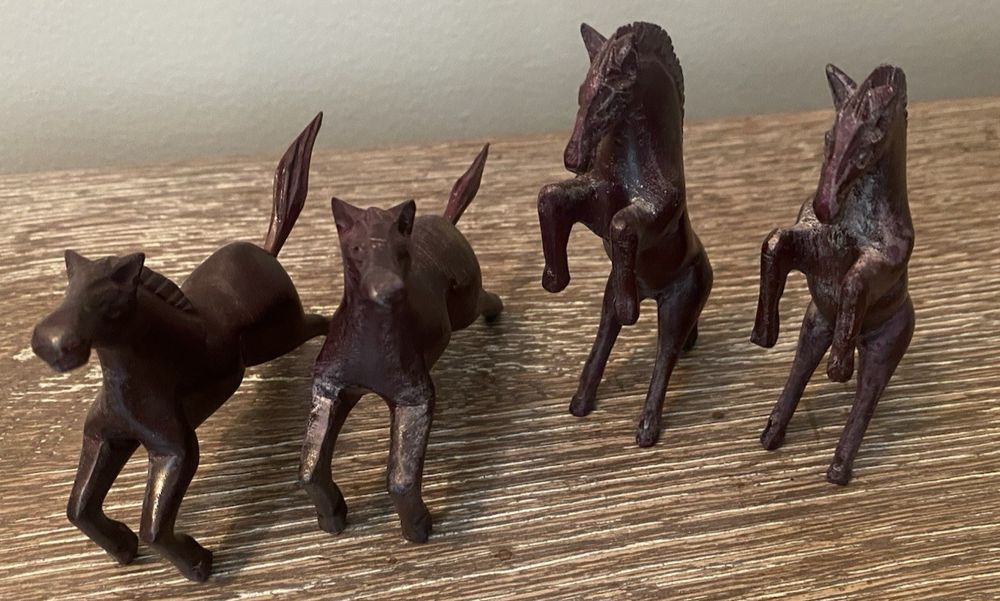 2 Pairs of Vintage Toy Horses, Hard Plastic, Very Charming & Collectible