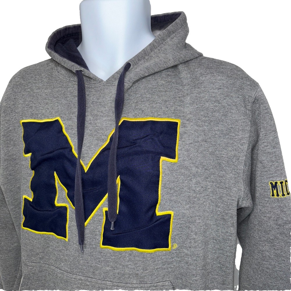 Vintage E5 Michigan Wolverines Hoodie Sz L Hood Sweatshirt Gray College Football