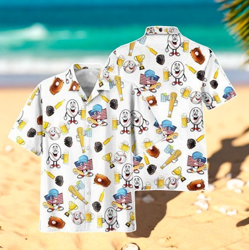 Men’s Baseball Beer Hawaiian Shirt US Size Summer Casual Style