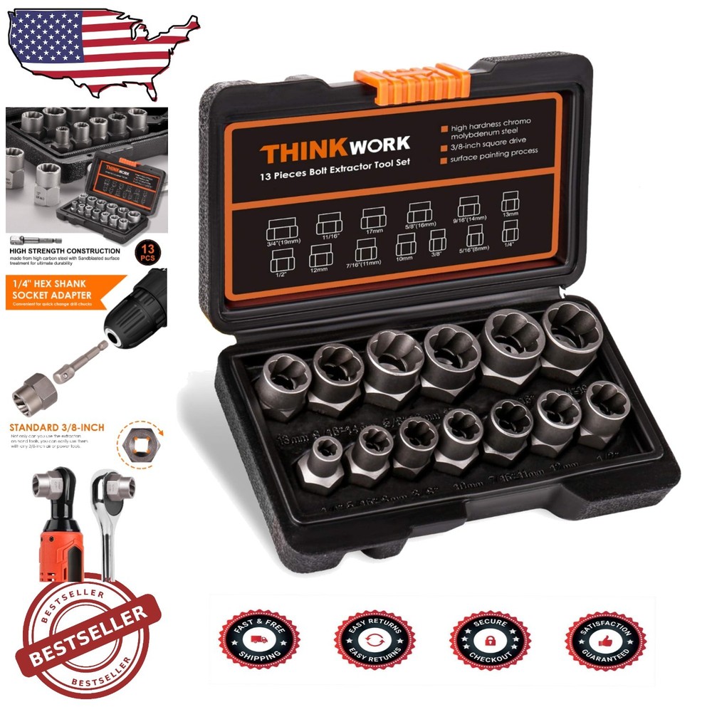 3/8 Inch Drive Bolt Extractor Set for Stuck and Rusted Fasteners