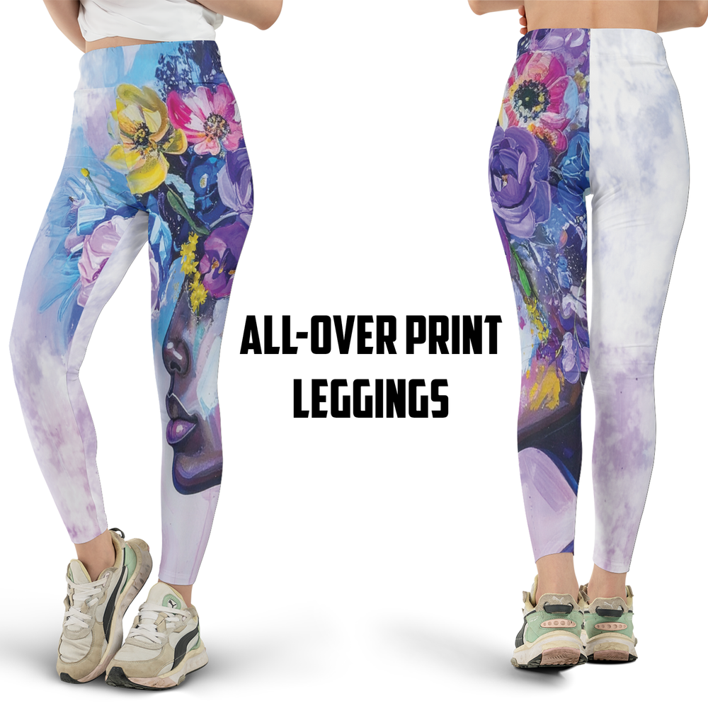 Floral Yoga High-Waist Flare Leggings Custom Print Sizes XS-5XL