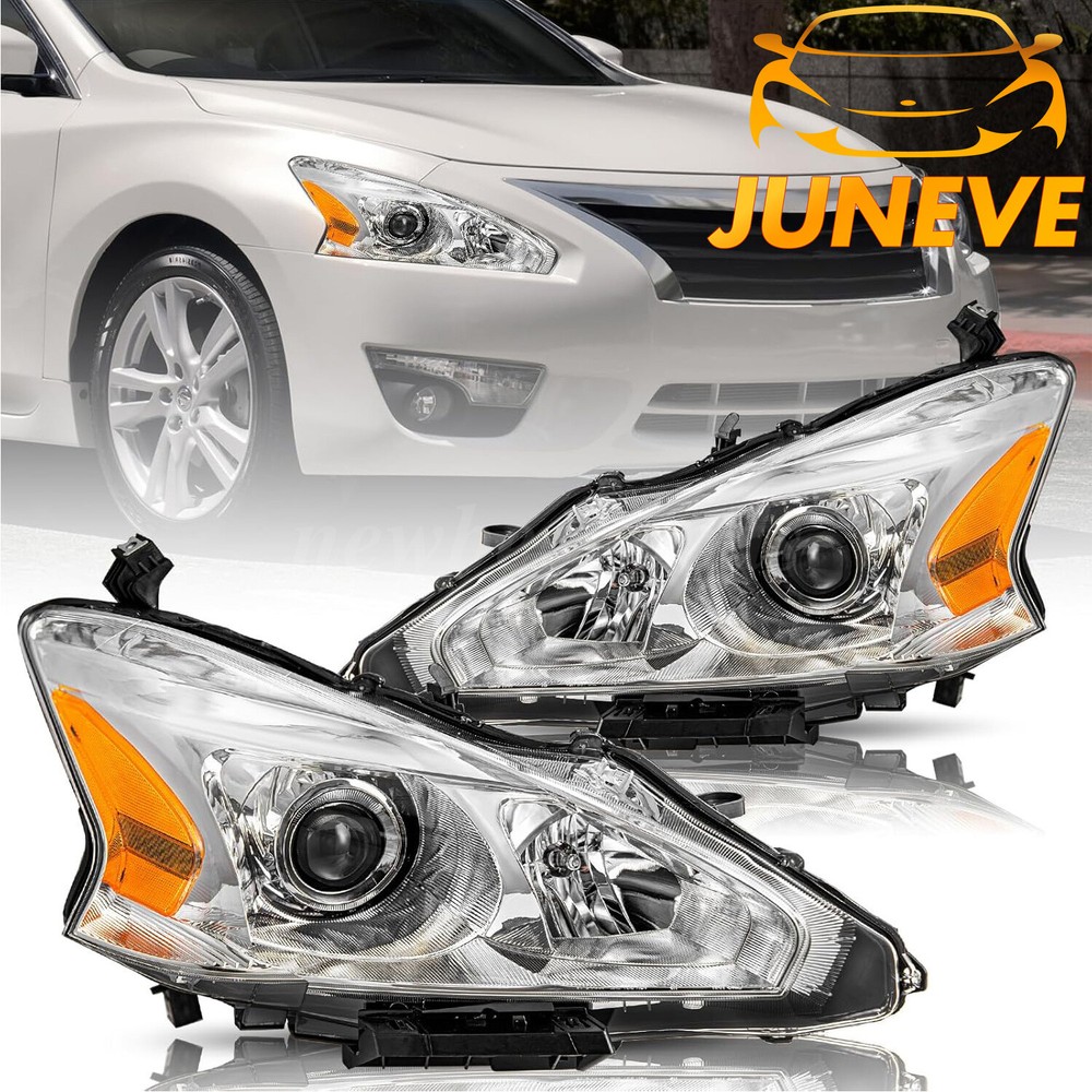 Headlights Assembly For 2013-2015 Nissan Altima Sedan Chrome Left+ Right Side