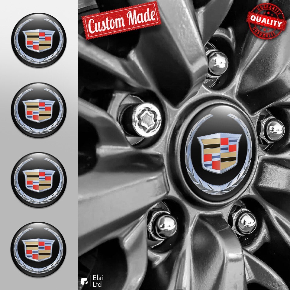Cadillac Wheel Center Cap Decals - 4pc Custom Rim Emblem Sticker Set