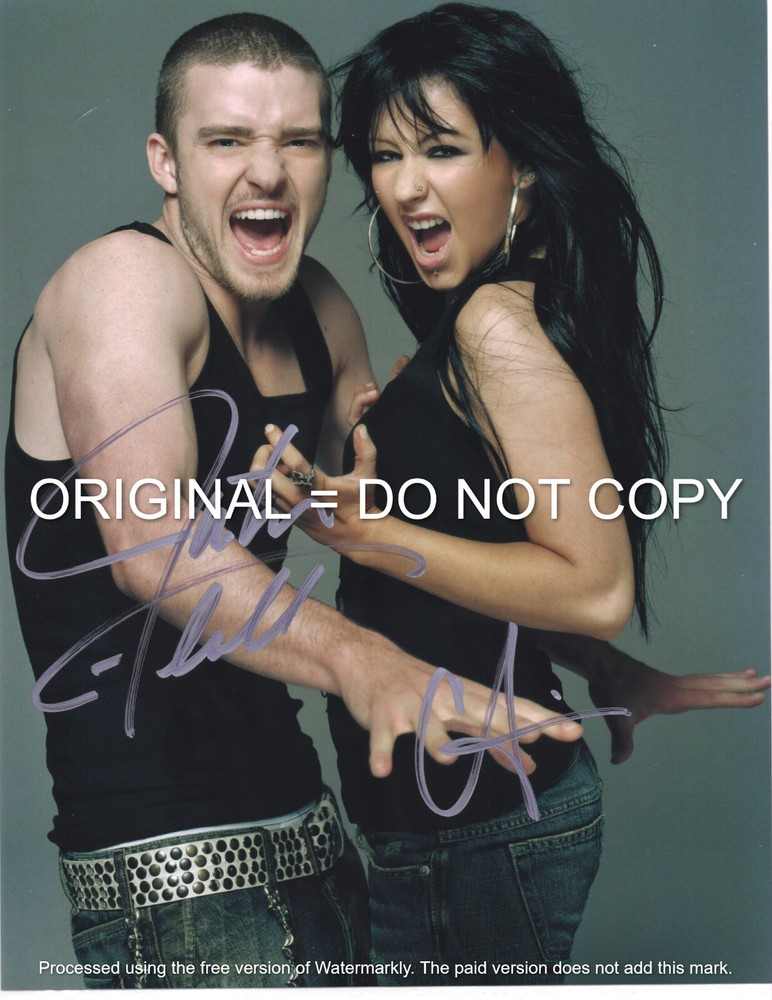 JUSTIN TIMBERLAKE - CHRISTINA AGUILERA -=2=- HAND SIGNED AUTOGRAPHED PHOTO COA