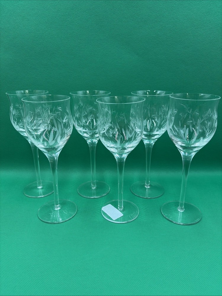 Vintage Etched Wine Glasses Set of 6 unusual style very pretty