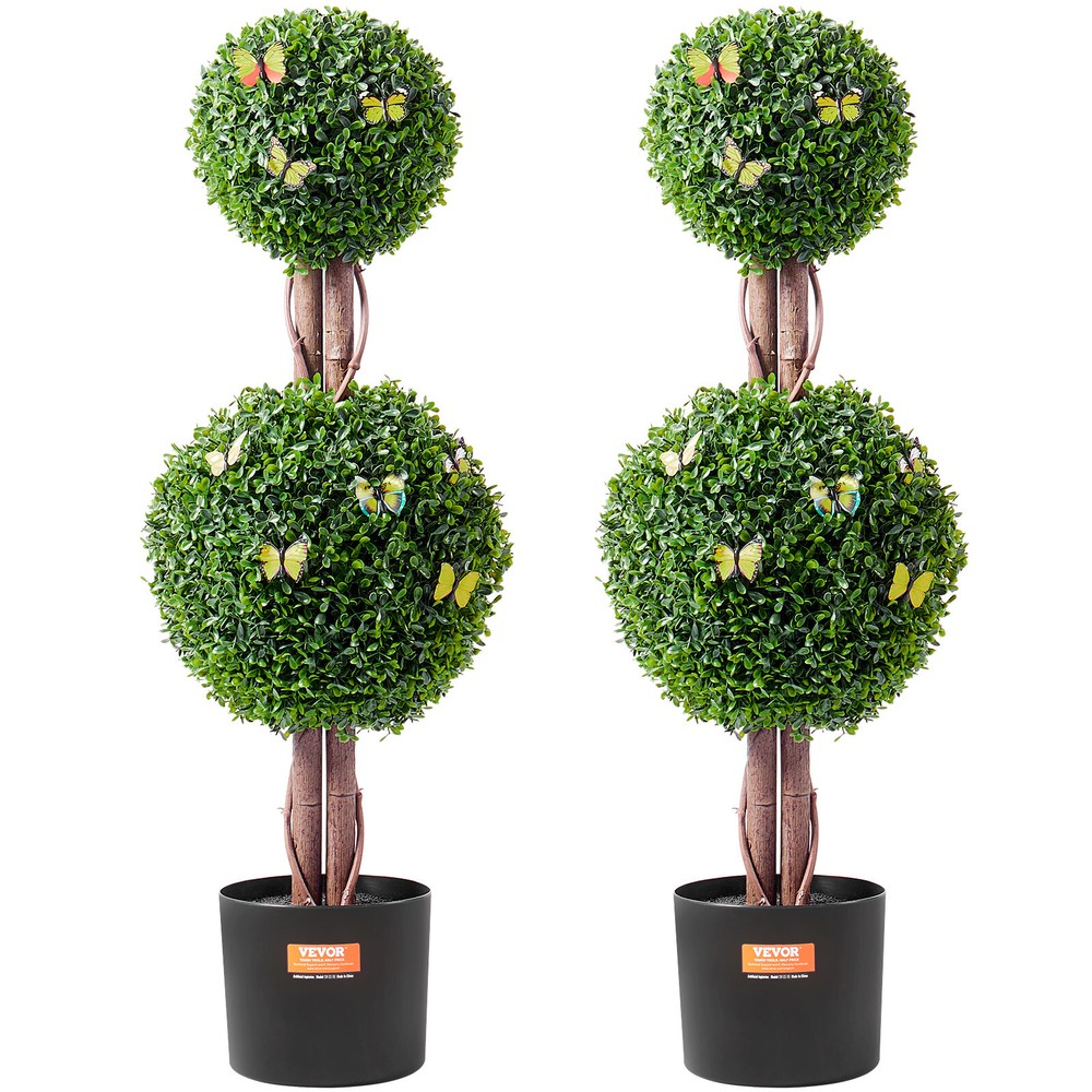 VEVOR 2 Pack 3ft Artificial Boxwood Topiary Tree Faux Plant UV Decor In/Outdoor