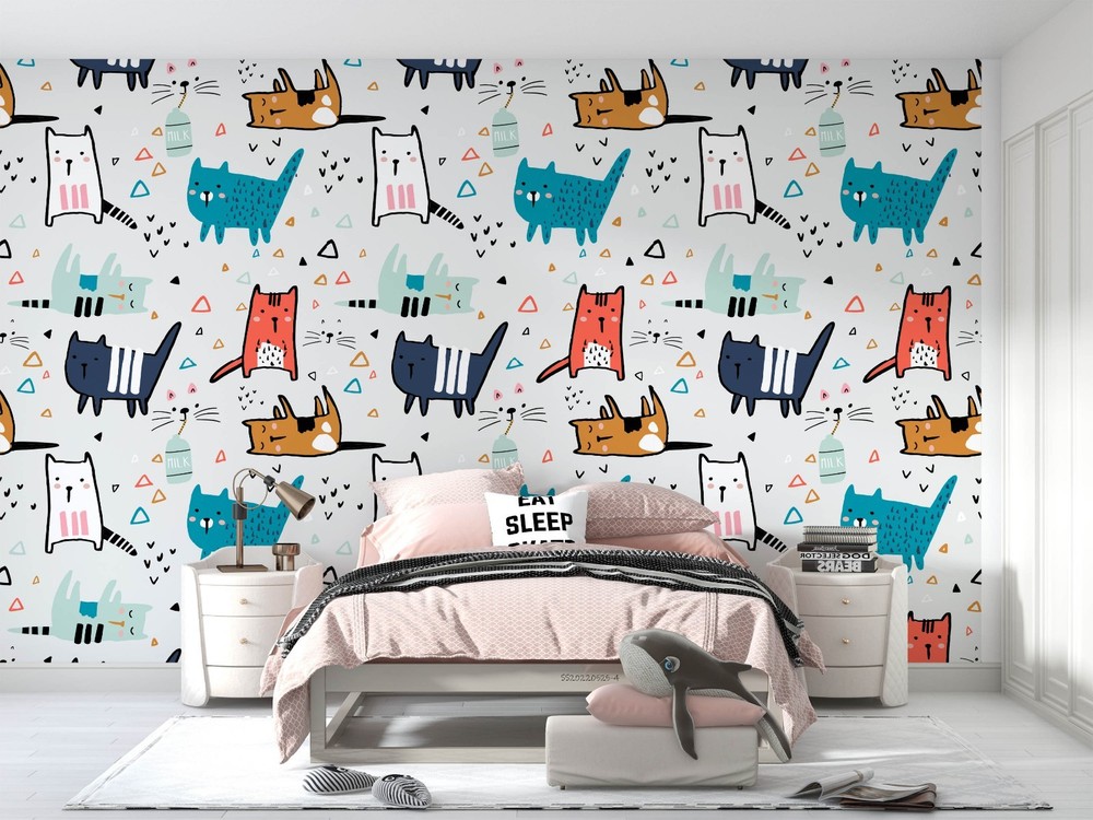 3D Hand Drawn Cat Pattern Wall Murals Wallpaper Murals Wall Sticker