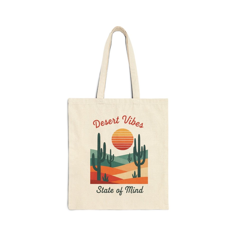 Desert Vibes Retro Western Cactus Tote Bag USA Summer Style  