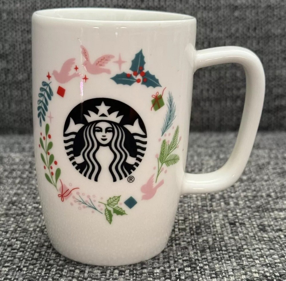 Starbucks 8oz Tall Holiday Holly Dove Christmas Coffee Mug Collector's Edition
