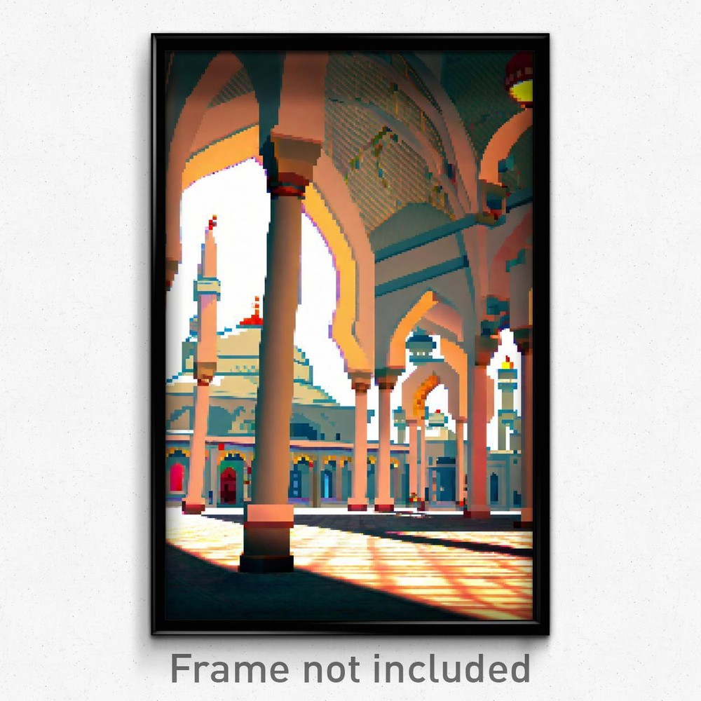 8 Bit Pixel Art Mosque Poster - Psychedelic Trippy Video Game Print