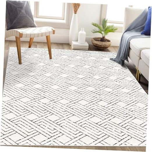 5x7 Washable Geometric Black & White Living Room Area Rug