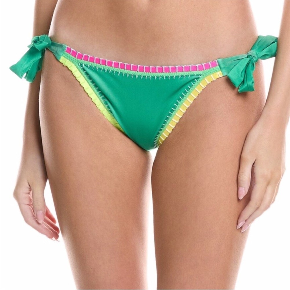 PQ Swim X Solange Ferrarini Crochet Trim Full Bikini bottoms green NWT- L
