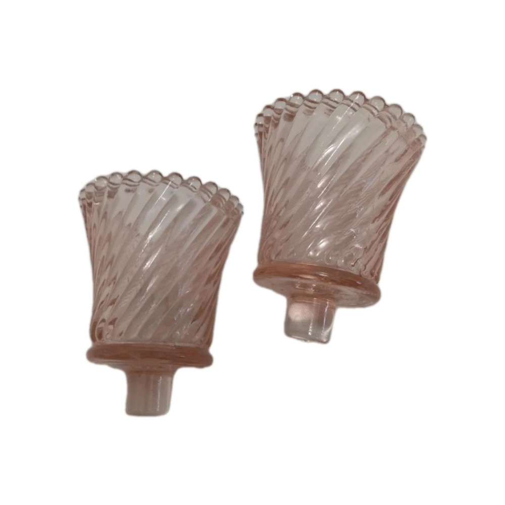 Vintage Pink Swirl Glass Votive Wall Sconce Candle Holders Pair