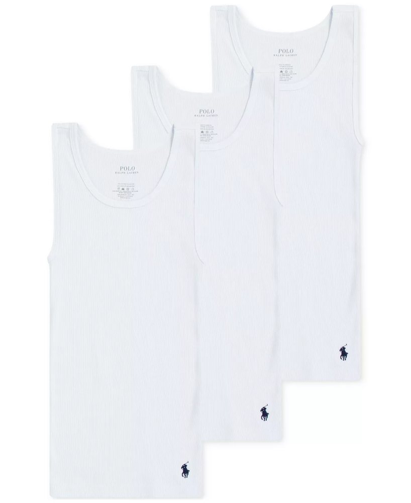 POLO Ralph Lauren Boys 3-Pack Ribbed Tanks Tops Undershirt White Kids Sz L 14-16