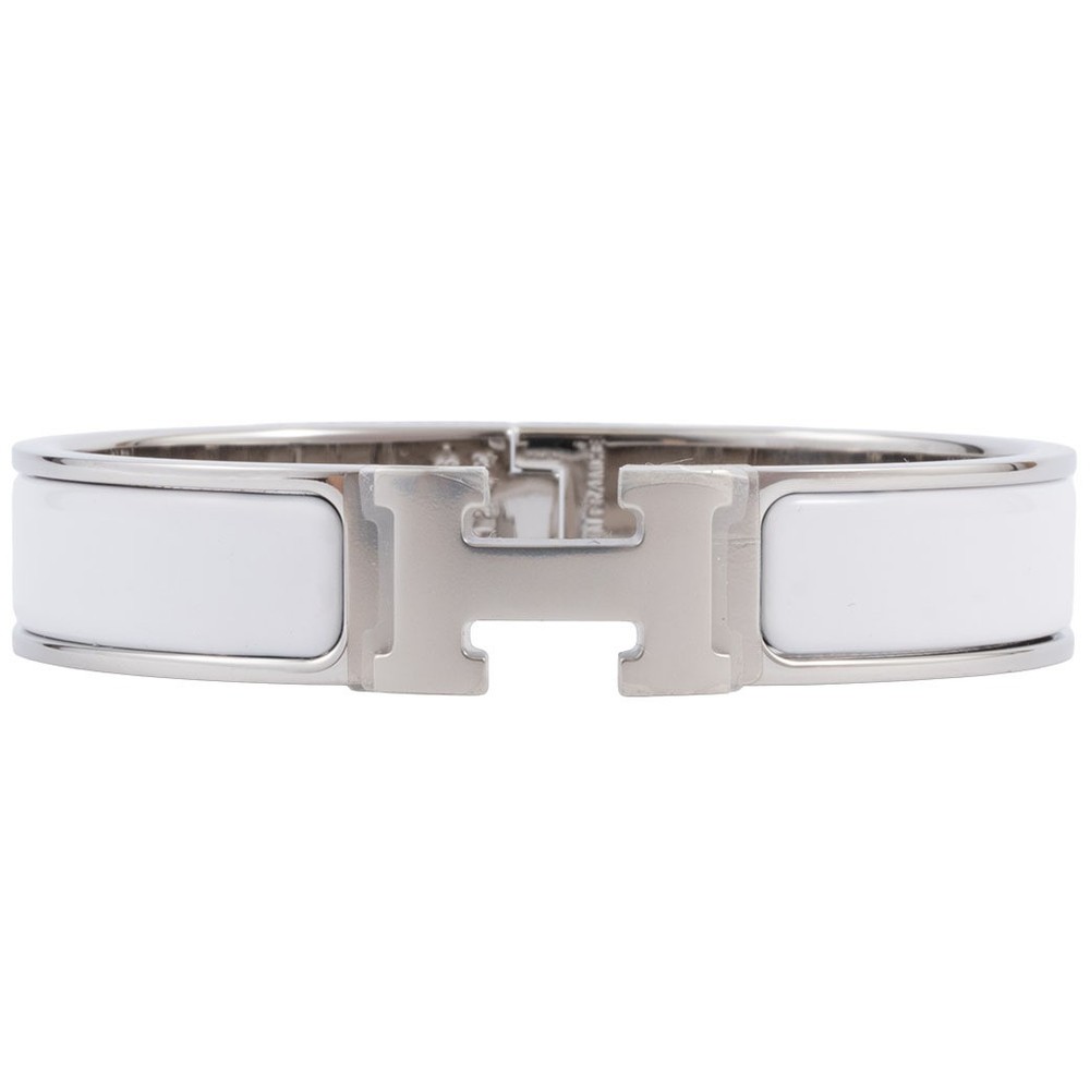 Hermes Enamel Bracelet Clic H Bangle H700001 FP31PM Metal White 916054