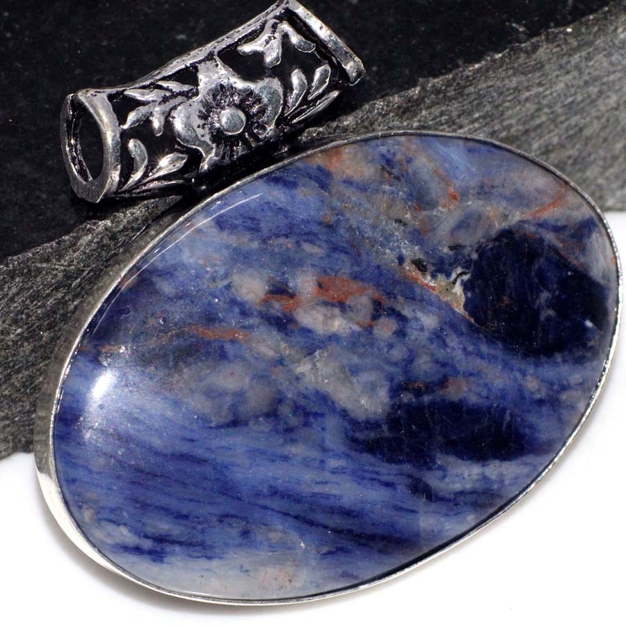 Sodalite Silver Plated Chunky Gemstone Pendant Stylish Jewelry 1.6 Inch