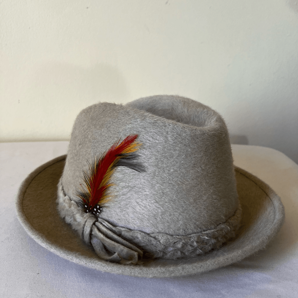 Vintage Camel Hair Fedora Hat with Feathers Canadian Panda Peller & Mure 7 1/8