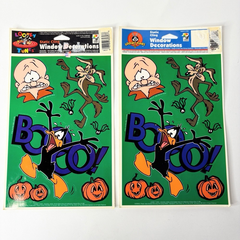 Vintage 1996 Looney Tunes Halloween Window Clings Featuring Daffy Duck Elmer Fudd and Wile E Coyote