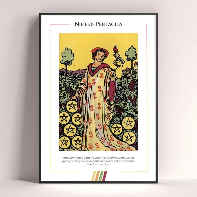 Nine of Pentacles Tarot Card Art Print Poster Digital Download
