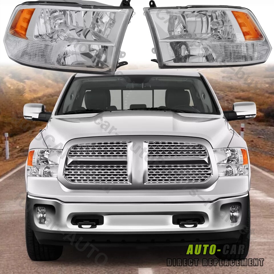 2PCS Chrome Headlight Assy Front Lamps For 11-18 RAM 1500 2500 3500 4500 5500