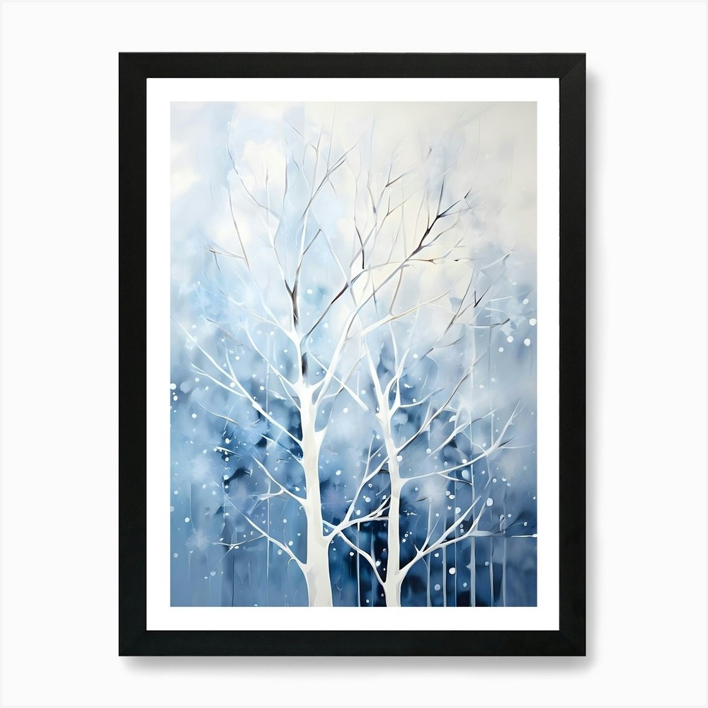 Framed Winter Trees Art Print Canvas Wall Decor Picture  