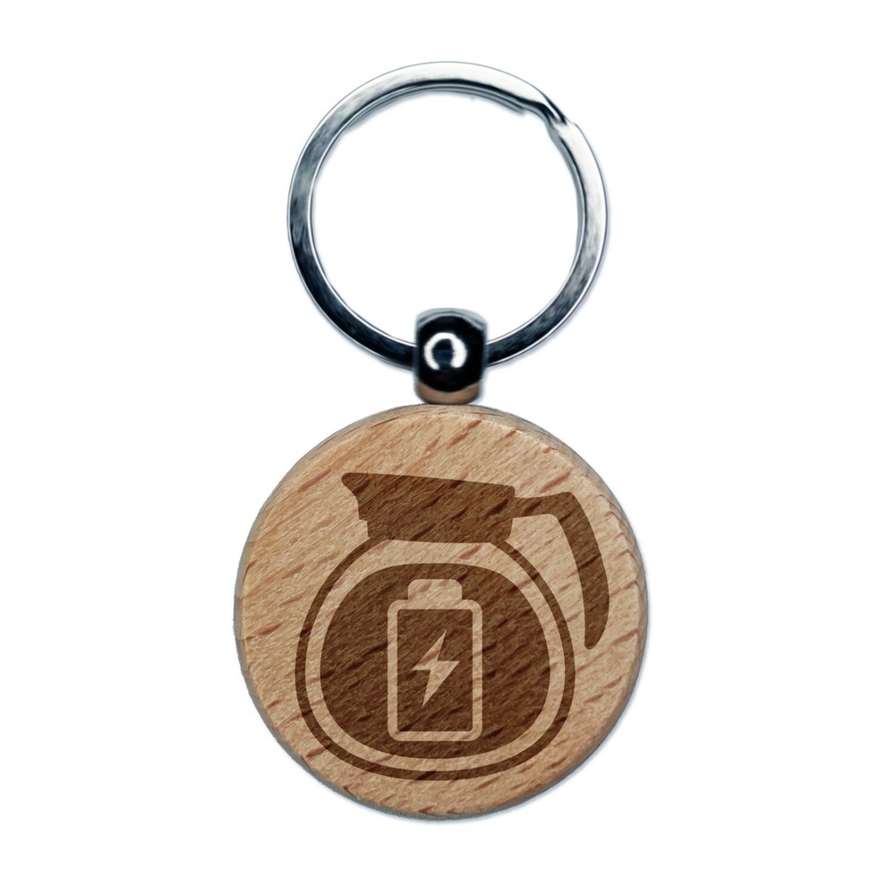 Personalized Wooden Coffee Pot Keychain with Engraved Charging Power Design