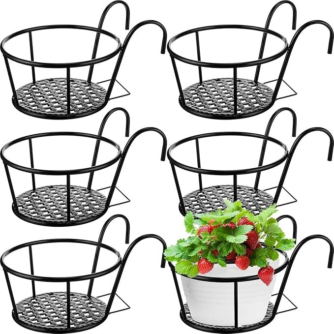 6-Piece Metal Hanging Flower Pots for Railings and Steps