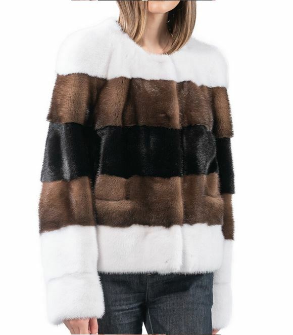 Women's Size 6 Black White Brown Mink Fur Bolero Jacket Coat On Sale
