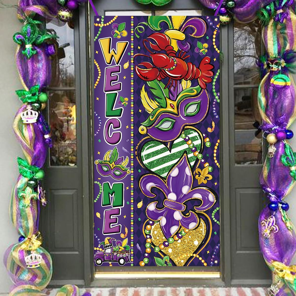Mardi Gras Door Cover New Orleans Brazi Carnival Welcome Sign Fat Tuesday Masque