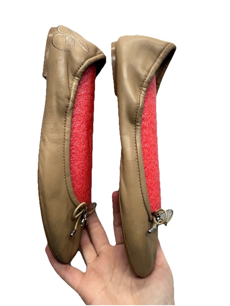 Women’s Sam Edelman Nude Ballet Flats With Bow + Embroidered Emblem Details #445