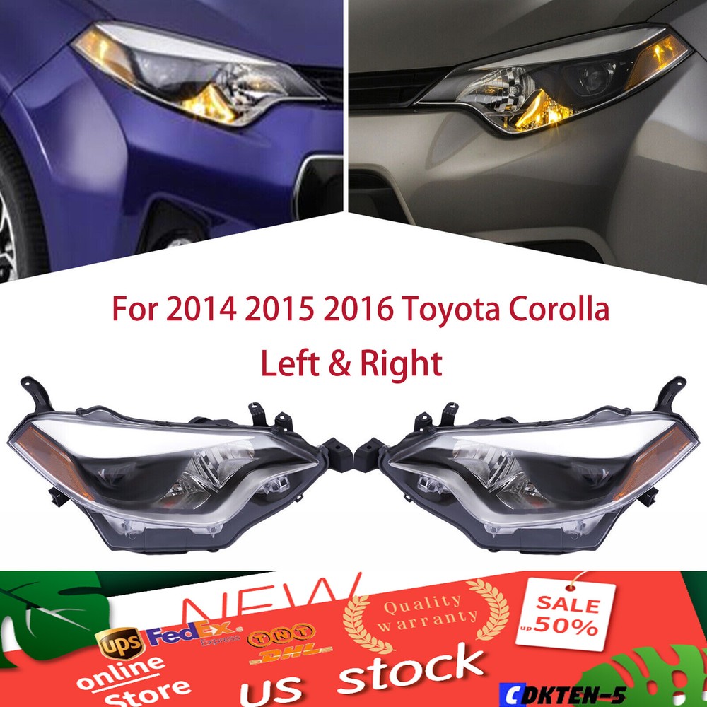Pair For 2014-2016 Toyota Corolla Tube Projector Headlights Headlamps w/LED DRL