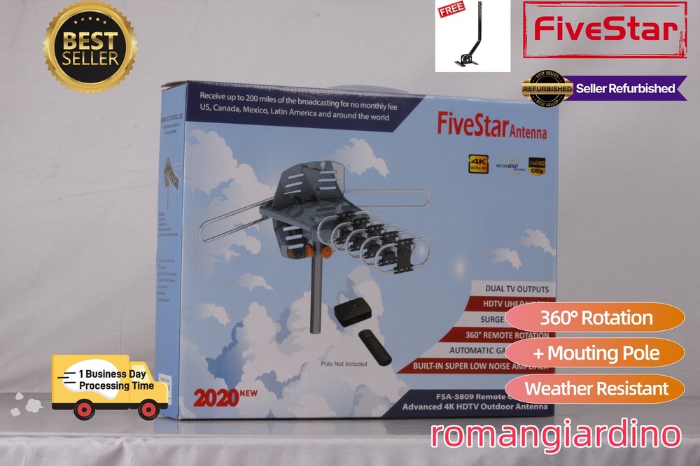 Affordable 200-Mile Motorized Amplified HDTV 4K Outdoor TV Antenna