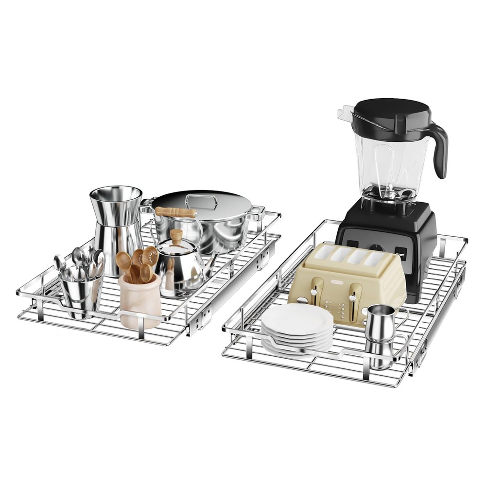 Pull Out Cabinet Organizer, 2 Pack Heavy Duty Slide Out Pantry Shelves Slidin...