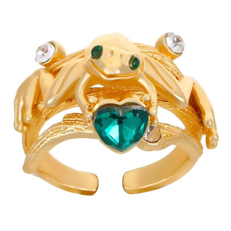Emerald Heart Frogs Ring - Unique Animal Jewelry for Fashion Lovers