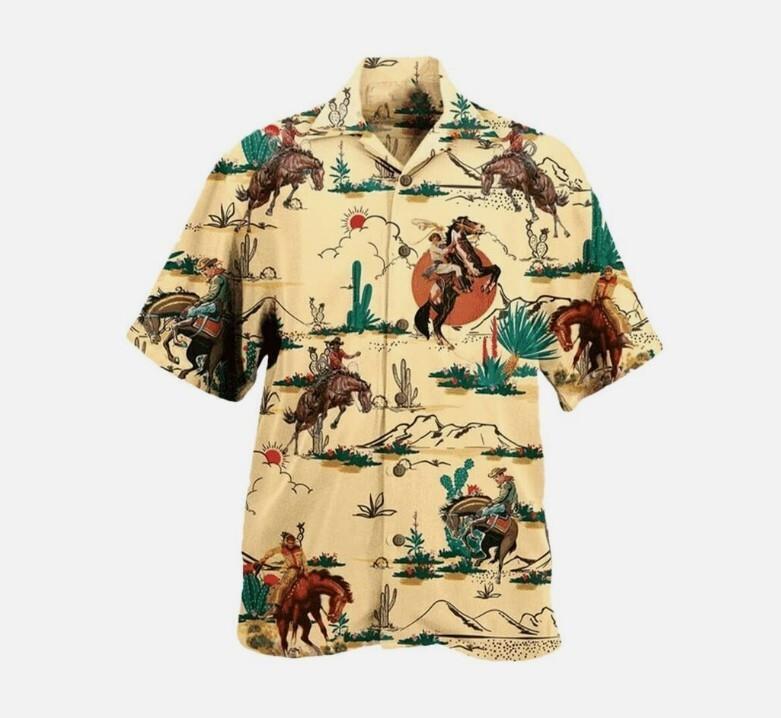 Western Cowboy Hawaiian Shirt Retro Summer Short Sleeve Hawaiian Shirt S 4XL