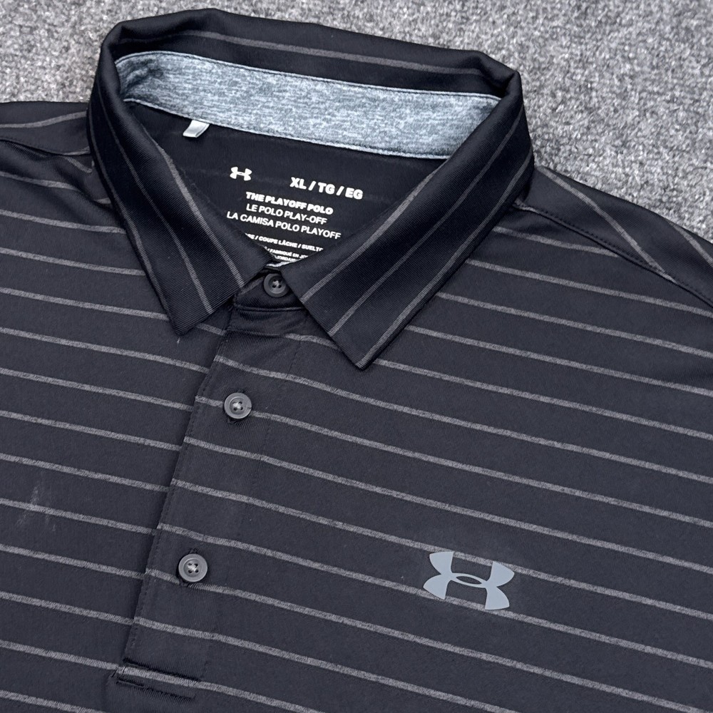 Under Armour The Playoff Polo Shirt Mens Size XL Gray Striped Loose Fit Golf