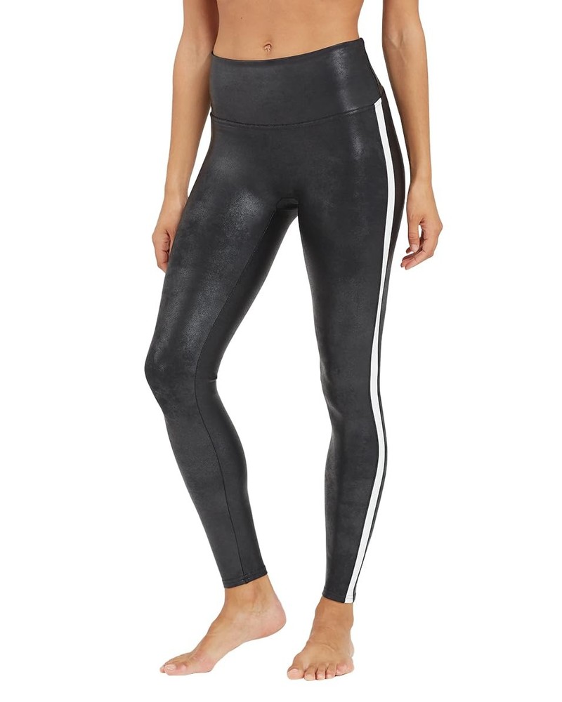 SPANX Women's Side Stripe Faux Leather Leggings in Black Size XS
