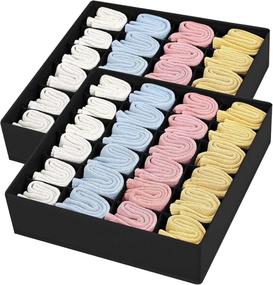 Sock Drawer Organizer Divider 2 Packs Underwear Organizer, 24 Cell Collapsible C
