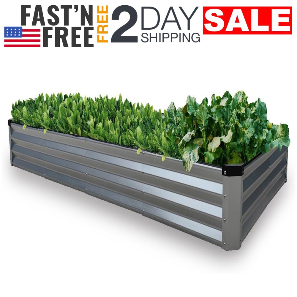 8x4x1 Galvanized Metal Planter Box Raised Garden Bed Outdoor For Vegetables Herb