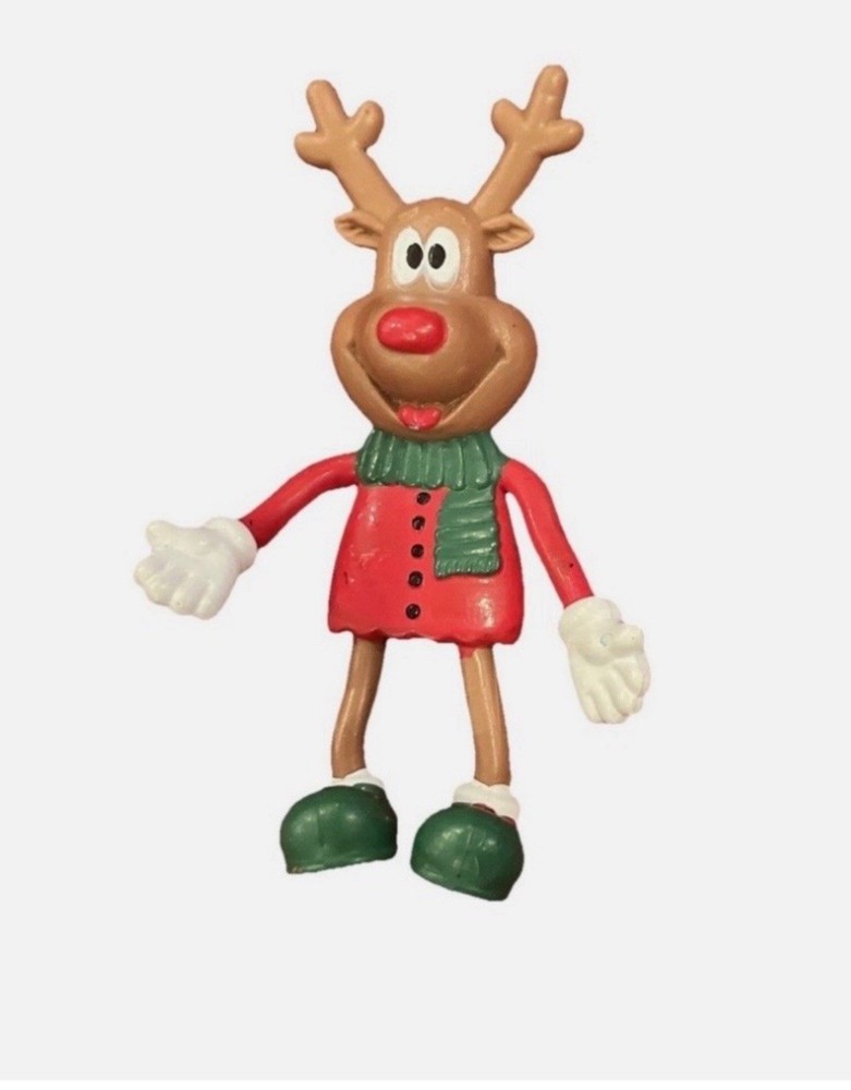 Vintage Christmas Toy Figurine Bendy Reindeer PVC Coated Deer Holiday Rudolph