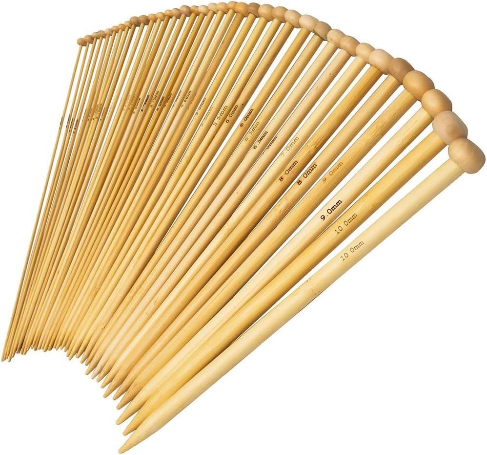 36PCS Bamboo Knitting Needles Set, Single Pointed Knitting Needles, 9