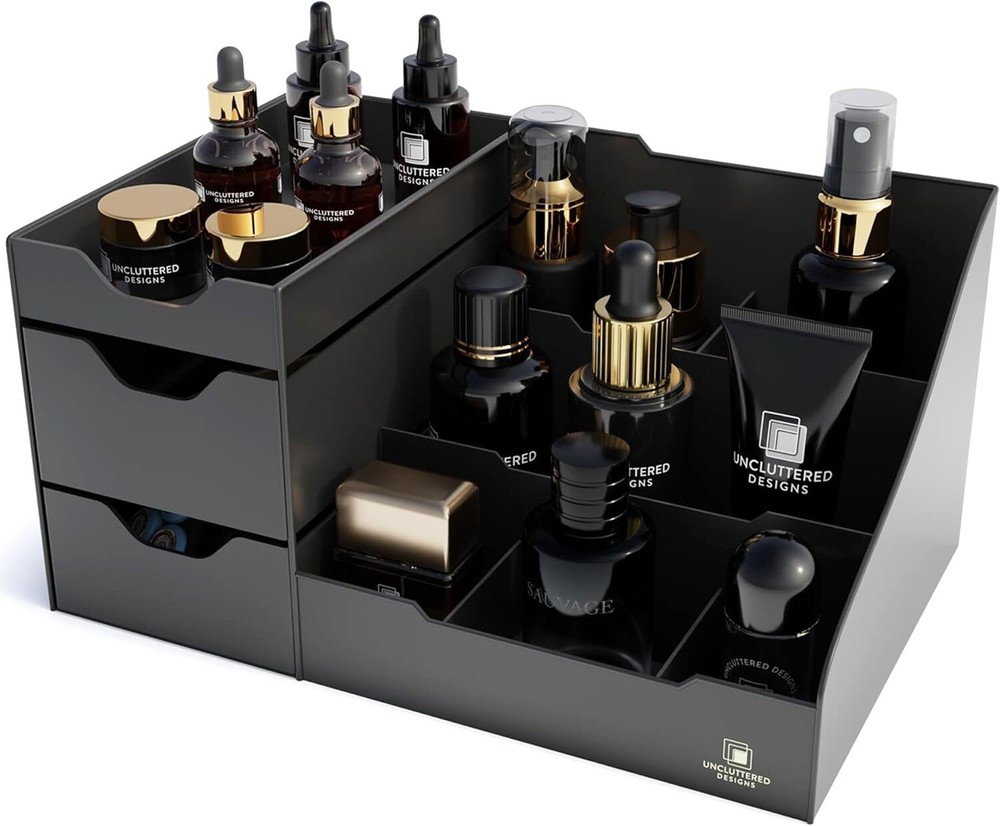Large Black Vanity Organizer for Men - Countertop Storage with Uncluttered Design