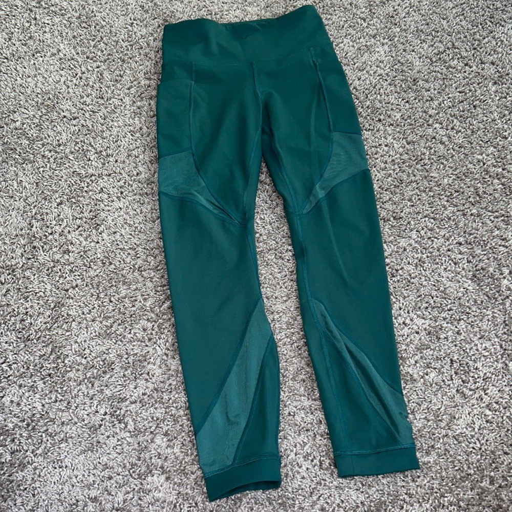 Members Mark Compression Ankle Leggings with Green Mesh Pockets - Size Small for Women-image